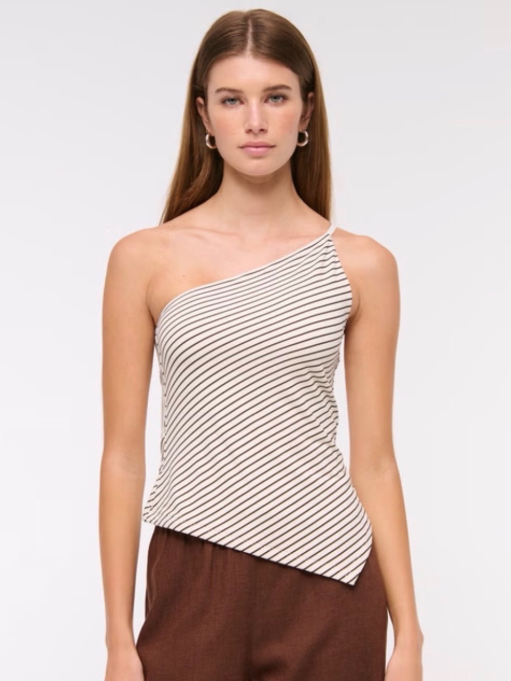 Abercrombie & Fitch One-Shoulder Striped Tank Top in Cream and Black size S